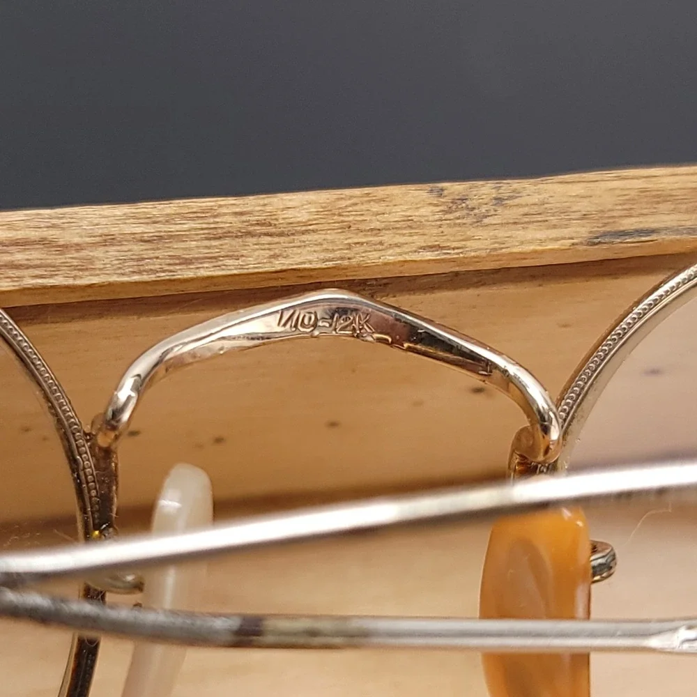 Antique Sischo & Beard Optician Eye Glasses 1/10 12k Gold‎ Wooden Box